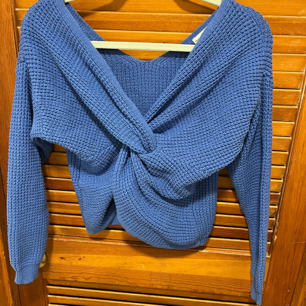 moon & madison Off-the-Shoulder Blue Sweater